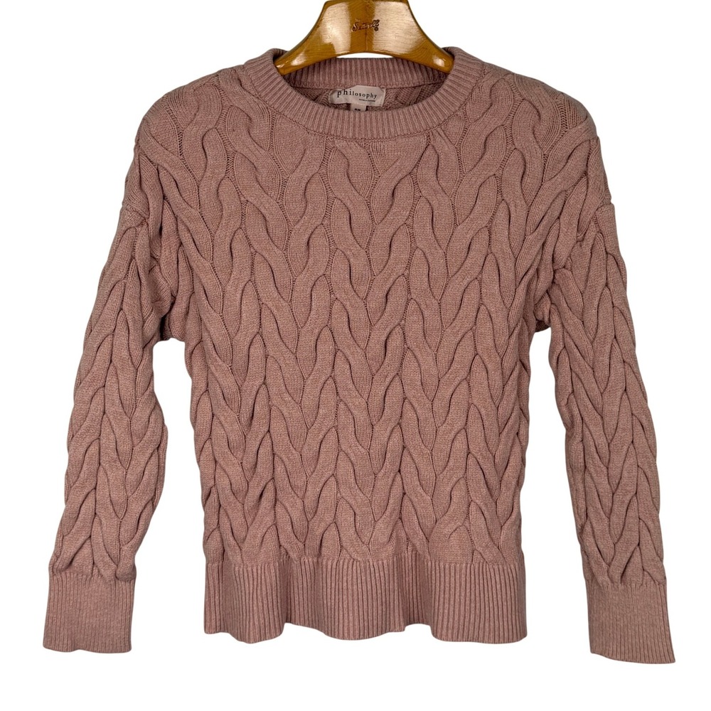Philosophy Republic Clothing Womens M Pink Cable Knit Crewneck Sweater Soft